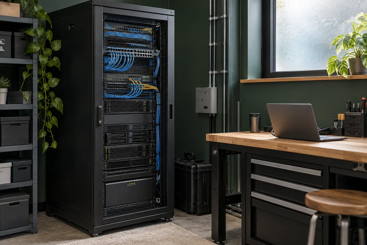 Illustrative server equipment in a workplace setting